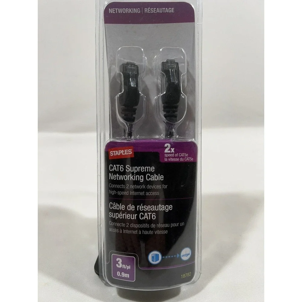 Staples CAT6 Ethernet Cable 3 Foot Networking Patch Cord High Speed